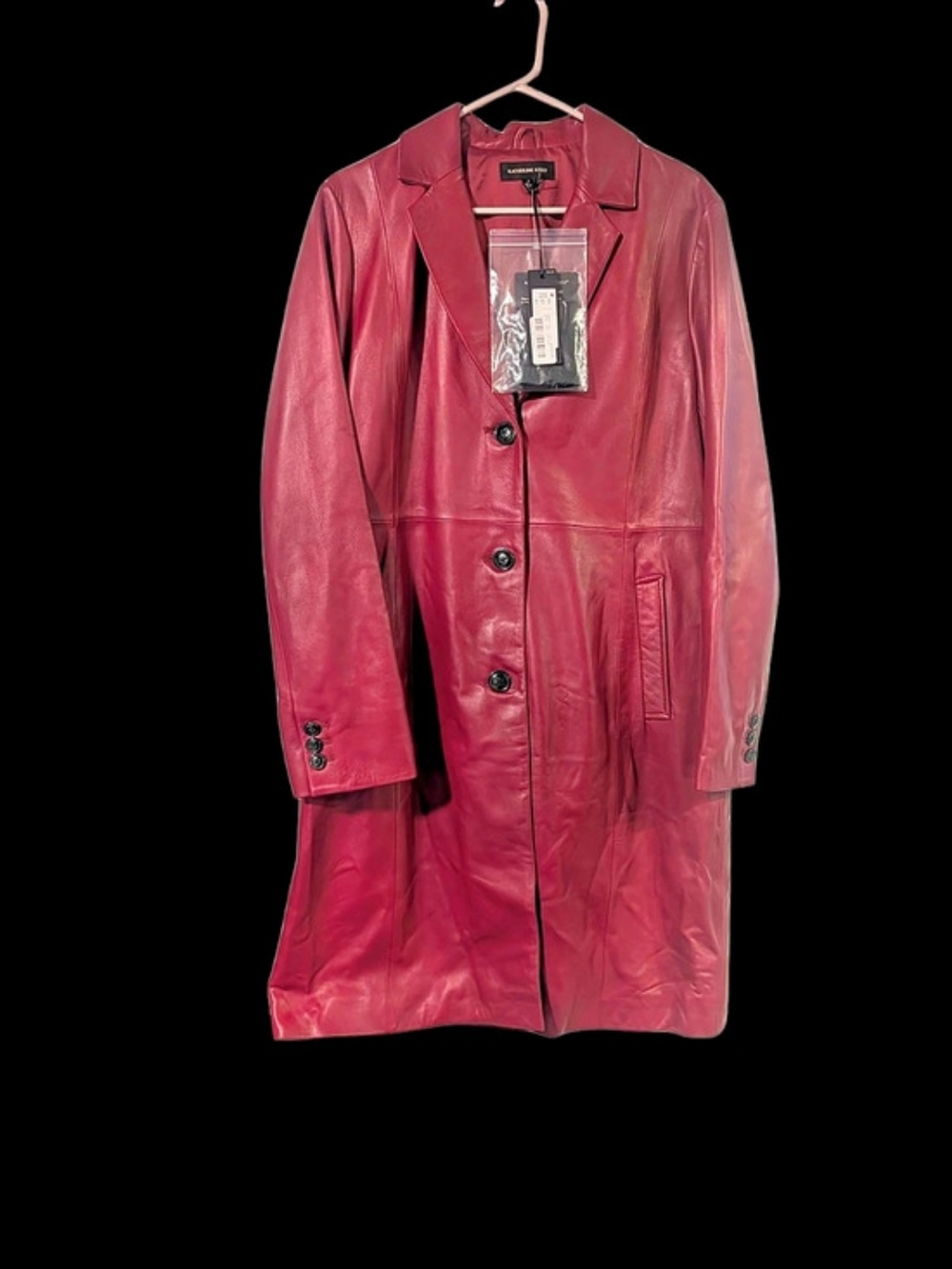 Katherine Kelly Genuine Lamb Leather Long Button Coat Burgundy L